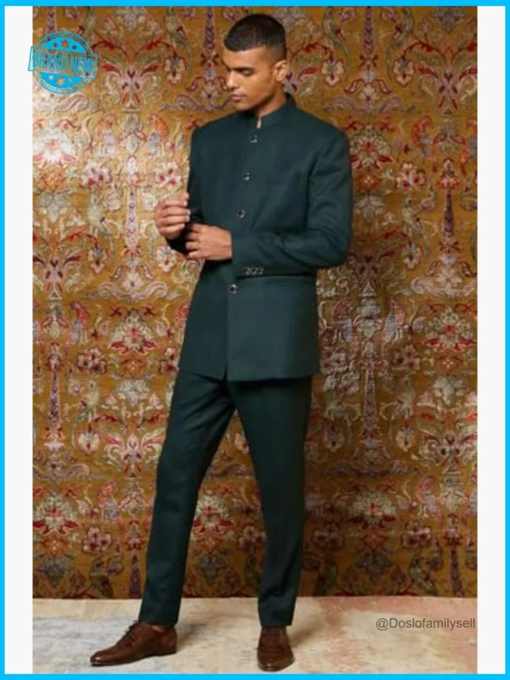 Men's Slim Fit Suit Set Classic Stand Collar Blazer Pant Wedding Formal